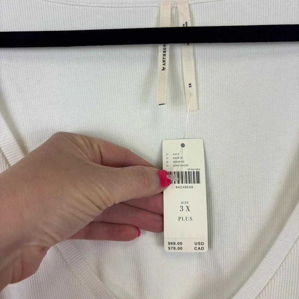 NWT By Anthropologie puff sleeve structured v neck tee sz 3X - Picture 8 of 11